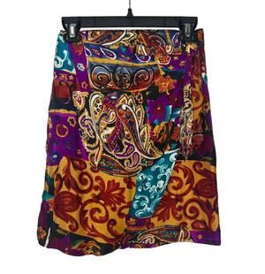 Vintage New York Studio Silk Mini Skirt Faux Wrap Size M Paisley 90s Y2K Print
